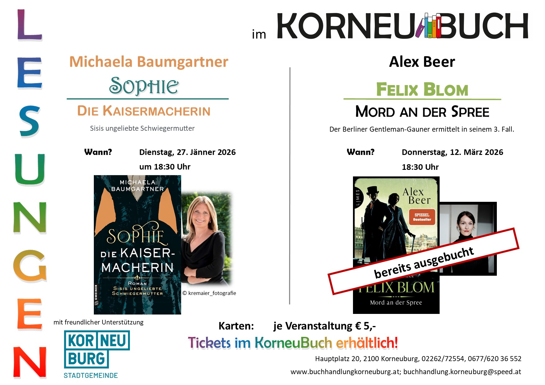 Leider müssen wir die Lesung von Astrid Wagner am Donnerstag 13.02.2025 krankheitsbedingt verschieben. Gekaufte Karten behalten ihre Gültigkeit. Ein Ersatztermin wird ehestmöglich bekannt gegeben. Für Rückfragen wenden Sie sich bitte direkt ans KorneuBuch-Team!
